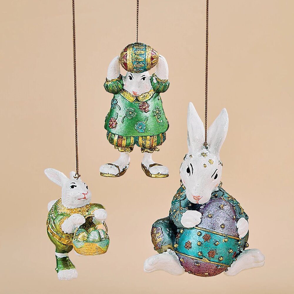 Set of 3 Hand-Painted Bunny Ornaments/NWT
